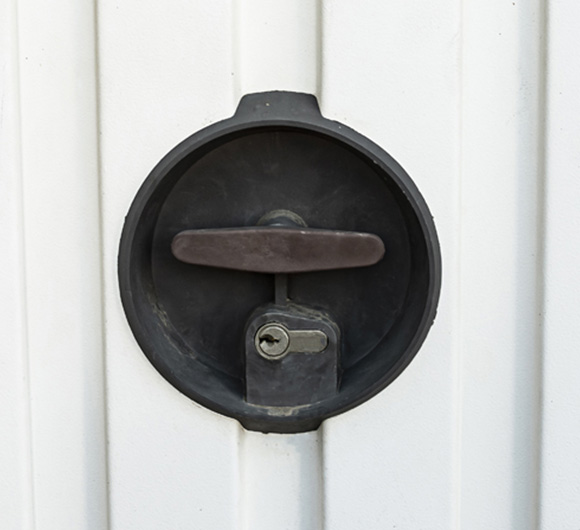 circular lock with handle on a white background featuring three sections for enhanced security