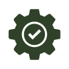 green gear icon with a check mark representing settings or configuration for optimization and efficiency in a process related to 4 tasks